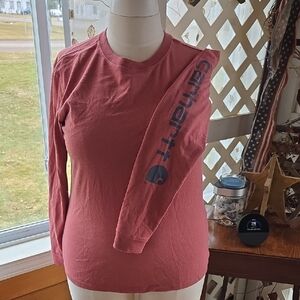 Carhartt Mens Long Sleeve Tee in Dusty Rose with Navy Logo